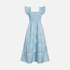 Hill House Ellie Nap Dress in Blue White Brocade Smocked Tiered MIDI Dress XXL